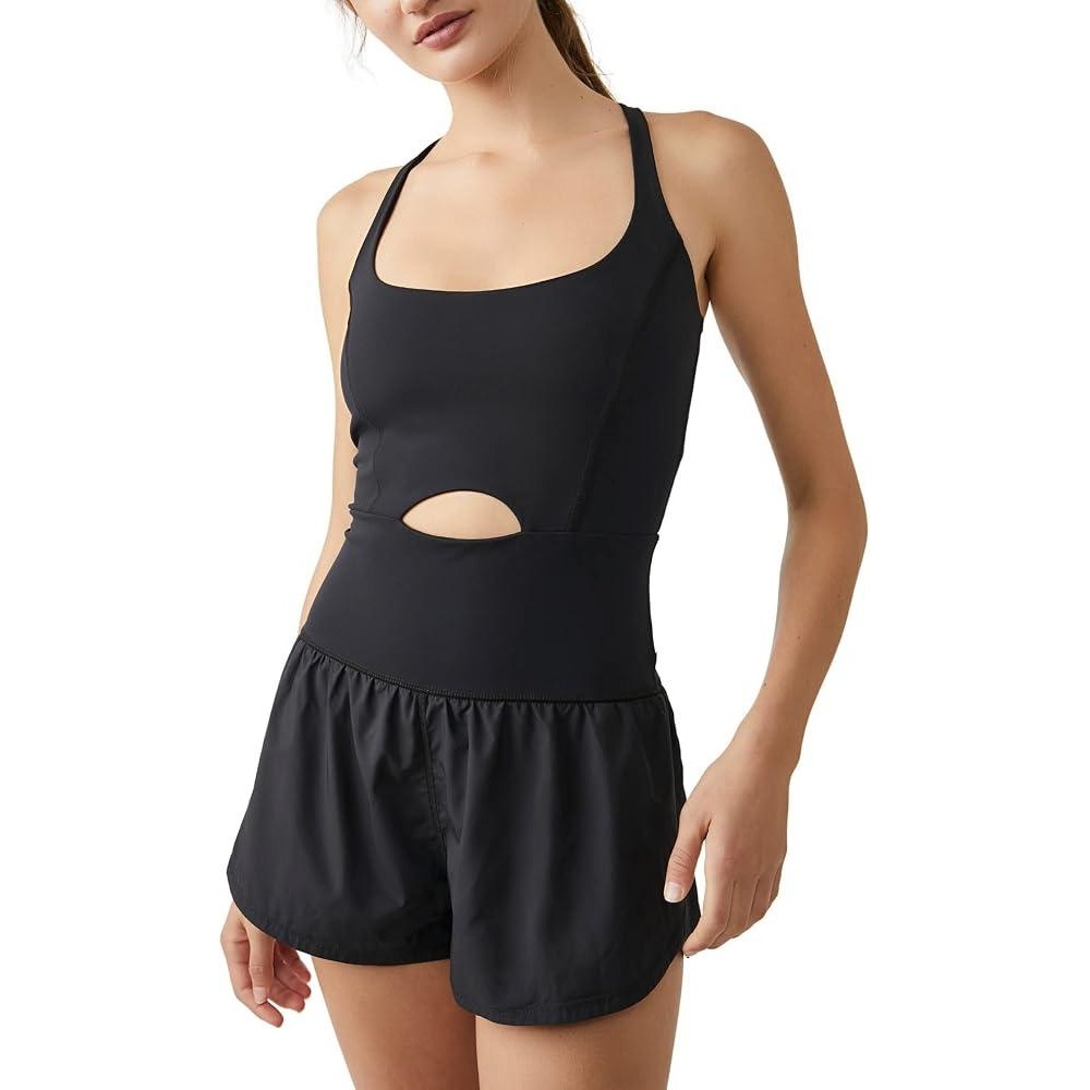 NEW! FP Movement Free People Black Righteous Runsie Hot Shot Romper Jumpsuit M